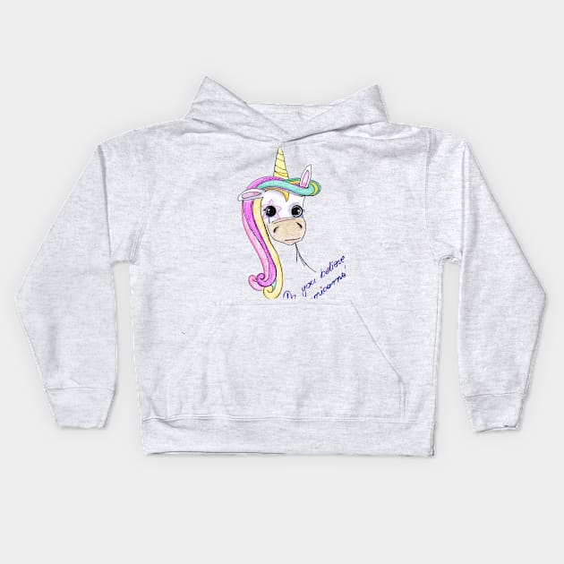 Believe in unicorns magic cute rainbow pony Kids Hoodie by BalumbaArt